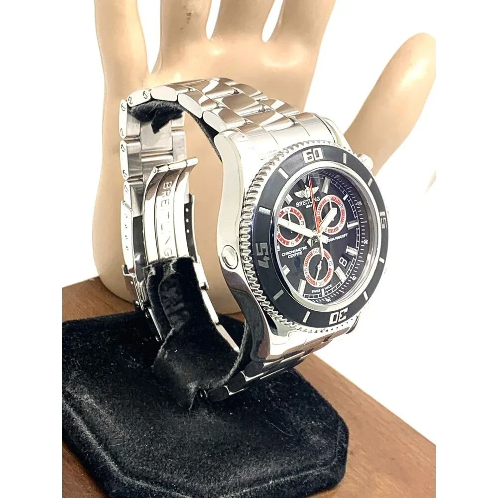 Breitling Men's Watch A73310 Superocean Swiss Quartz Chronograph Black Dial 46mm